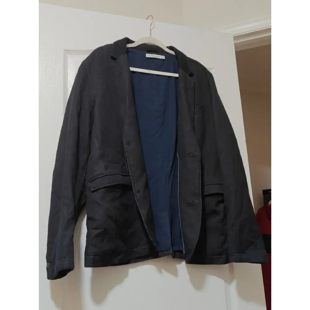 Calvin Klein Jeans Black Cotton Twill Zip Jacket Sz XL Minimalist EffortlessChic